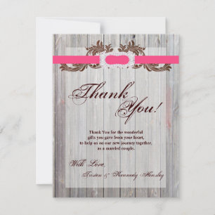 4x5 FLAT Thank You Card Barn Wood Diamond Ribbon