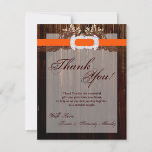 4x5 FLAT Thank You Card Barn Wood Diamond Ribbon