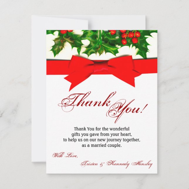 4x5 FLAT Thank You Card Baughs Holly Berry Christm (Front)