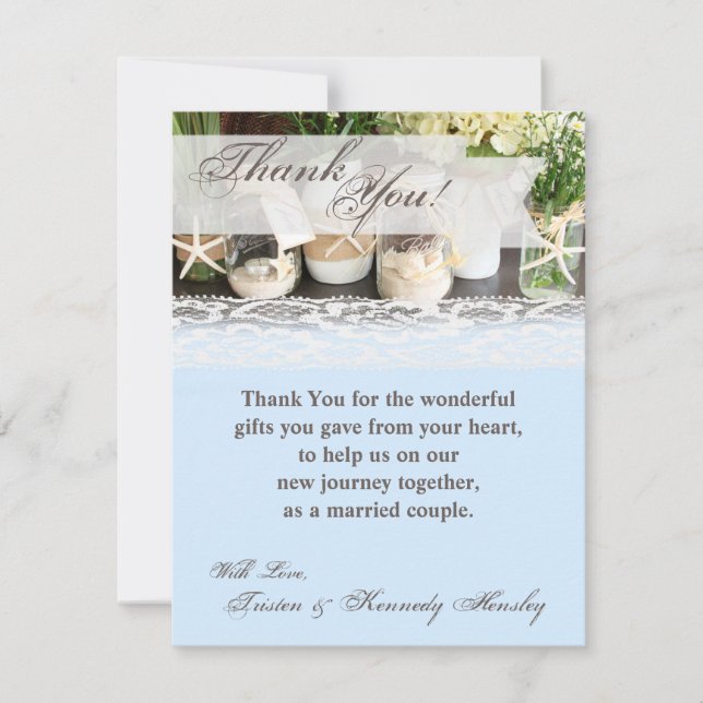 4x5 FLAT Thank You Card Beach Sea Mason Jars Ocean (Front)