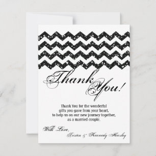 4x5 FLAT Thank You Card Black Glitter Chevron