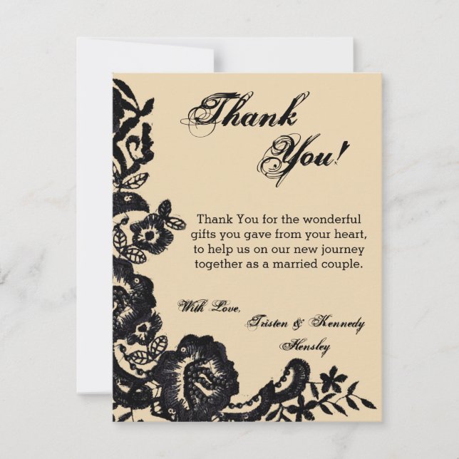4x5 FLAT Thank You Card Black Lace Damask Antique (Front)