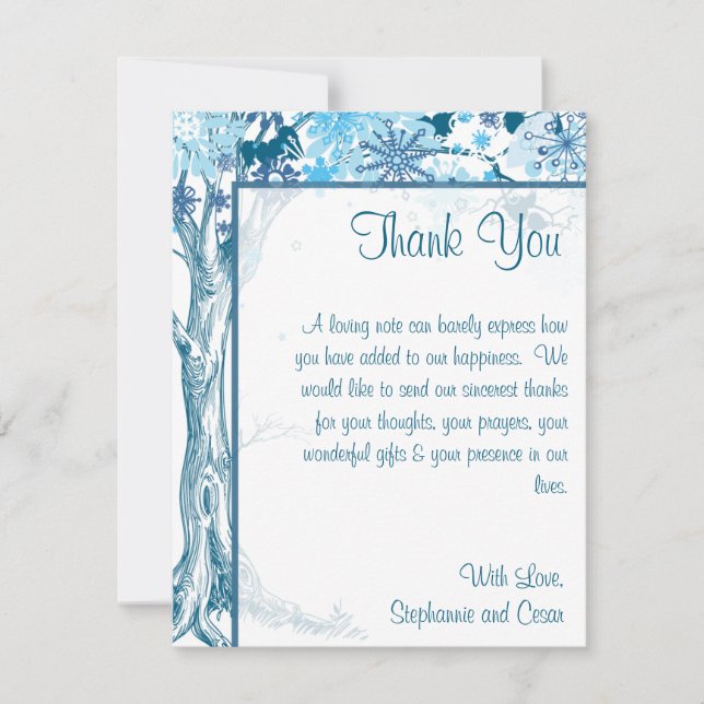 4x5 FLAT Thank You Card  Blue Tree / Snowflakes (Front)
