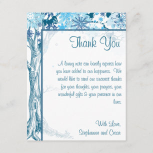 4x5 FLAT Thank You Card Blue Tree / Snowflakes