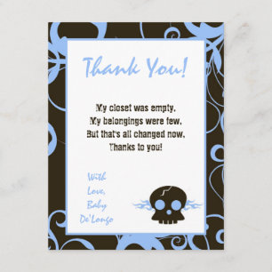 4x5 FLAT Thank You Card Boy Blue Punk Skull Flame