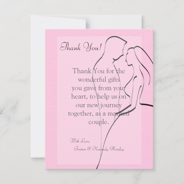 4x5 FLAT Thank You Card Bride & Groom Pink (Front)