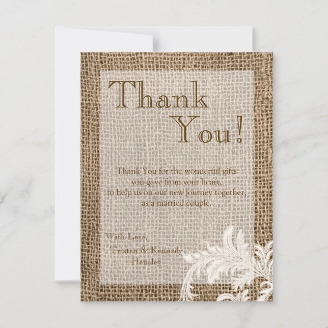 4x5 FLAT Thank You Card Burlap Lace Country Wester (Front)