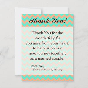 4x5 FLAT Thank You Card Chevron Seafoam & Salmon