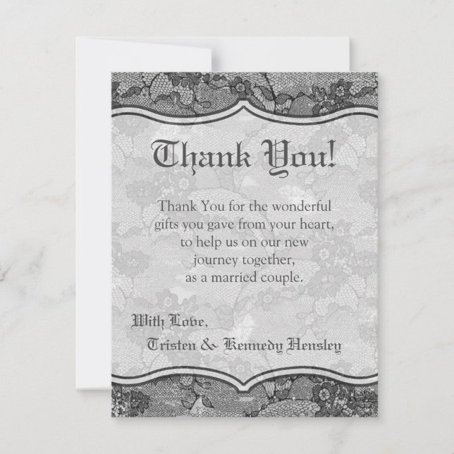 4x5 FLAT Thank You Card Country Black Lace Print (Front)