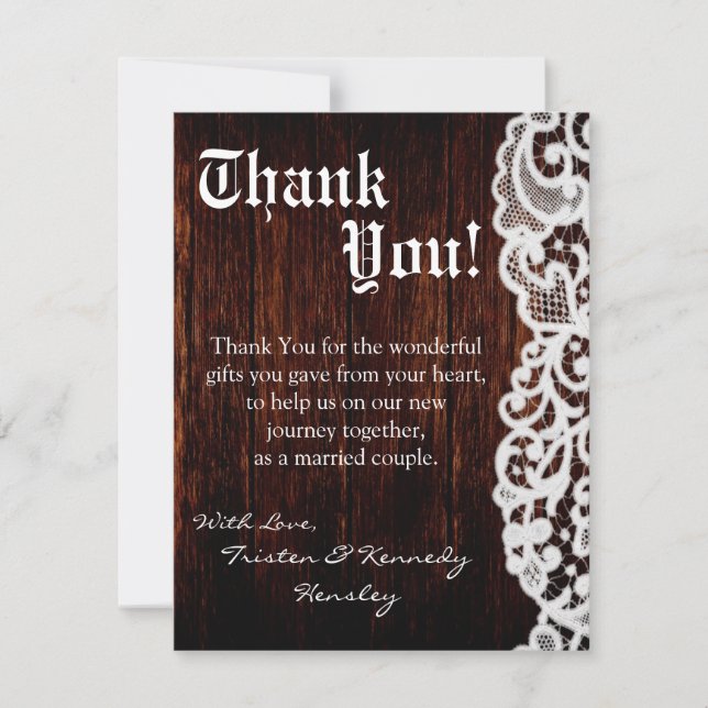 4x5 FLAT Thank You Card Country Dark Barn Wood Lac (Front)