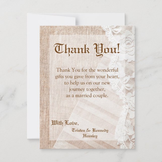 4x5 FLAT Thank You Card Country Lace Handkerchief (Front)
