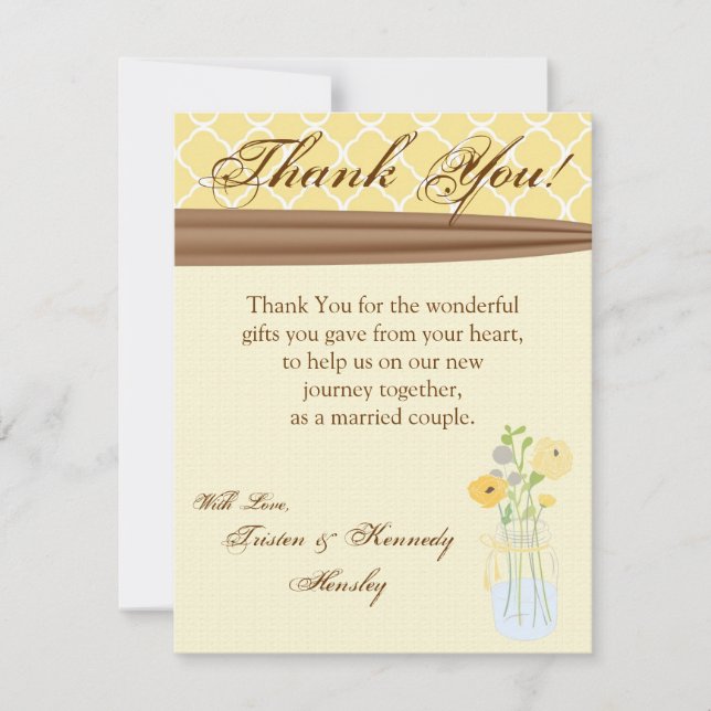 4x5 FLAT Thank You Card Country Mason Jar Flowers (Front)