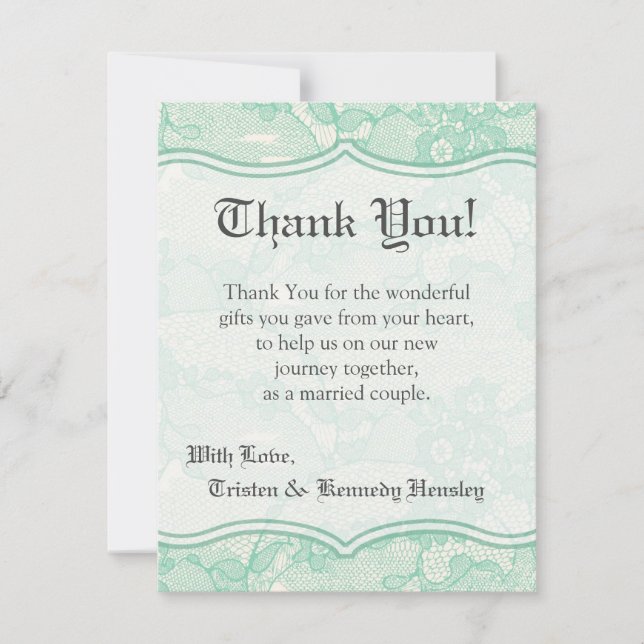 4x5 FLAT Thank You Card Country Mint Lace Print (Front)