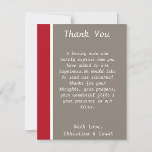 4x5 FLAT Thank You Card Crimson Red Grey Bg White