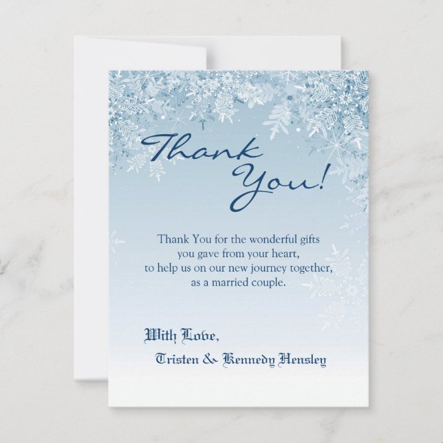 4x5 FLAT Thank You Card Crystal Snowflakes Winter (Front)