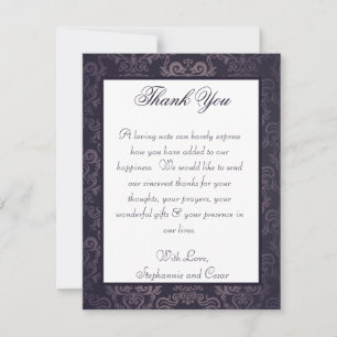 4x5 FLAT Thank You Card Deep Purple Damask