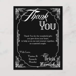 4x5 FLAT Thank You Card Eat Drink Be Married Black