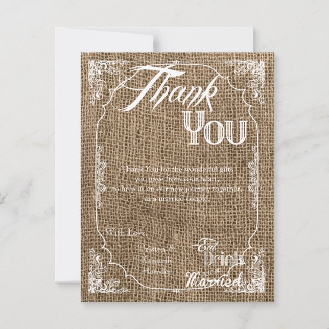 4x5 FLAT Thank You Card Eat Drink Be Married Burla (Front)