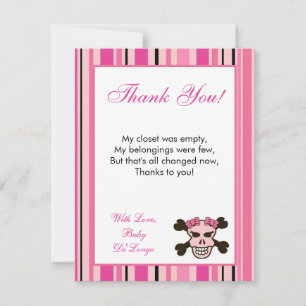4x5 FLAT Thank You Card Girly Girl Pink Punk Skull