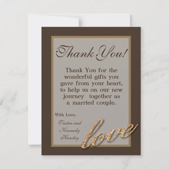 4x5 FLAT Thank You Card Gold Foil Glitter Love (Front)