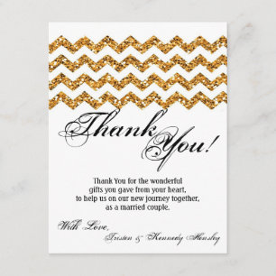 4x5 FLAT Thank You Card Gold Glitter Chevron Strip