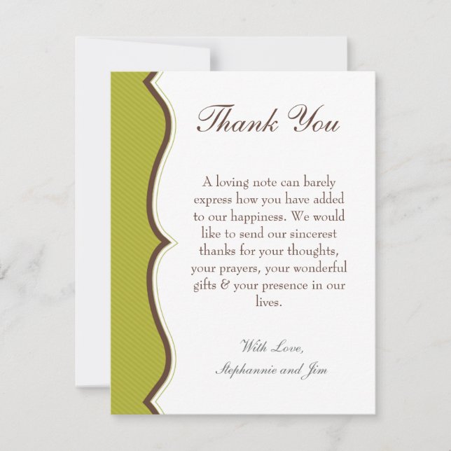 4x5 FLAT Thank You Card Green and Brown Damask (Front)