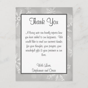 4x5 FLAT Thank You Card Grey Snowflakes