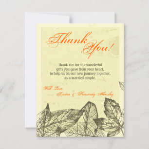 4x5 FLAT Thank You Card Hand Drawn Fall Leaves