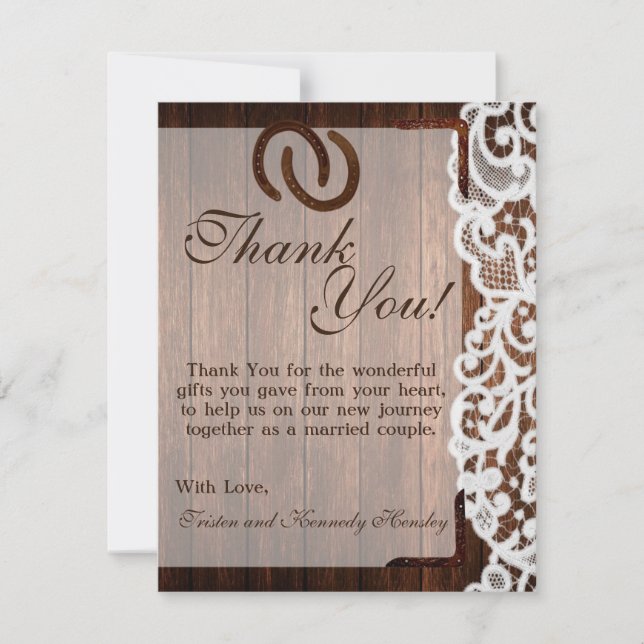 4x5 FLAT Thank You Card Horse Shoes on Barn Wood (Front)