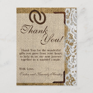 4x5 FLAT Thank You Card Horse Shoes on Burlap Lace