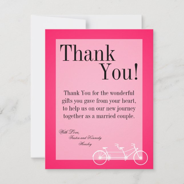 4x5 FLAT Thank You Card Hot Pink Black Double Bike (Front)