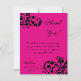 4x5 FLAT Thank you Card Hot Pink Floral Filigre