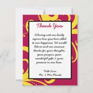4x5 FLAT Thank You Card Hot Pink/Yellow Swirls Dot