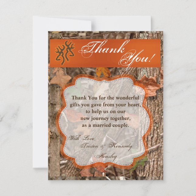 4x5 FLAT Thank You Card Hunting Couple Deer Doe Bu (Front)