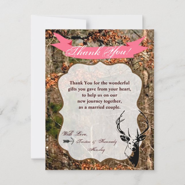 4x5 FLAT Thank You Card Hunting Deer Buck Head Cam (Front)