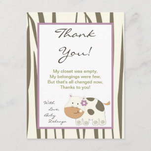 4x5 FLAT Thank You Card Jacana Girl Jungle Zoo