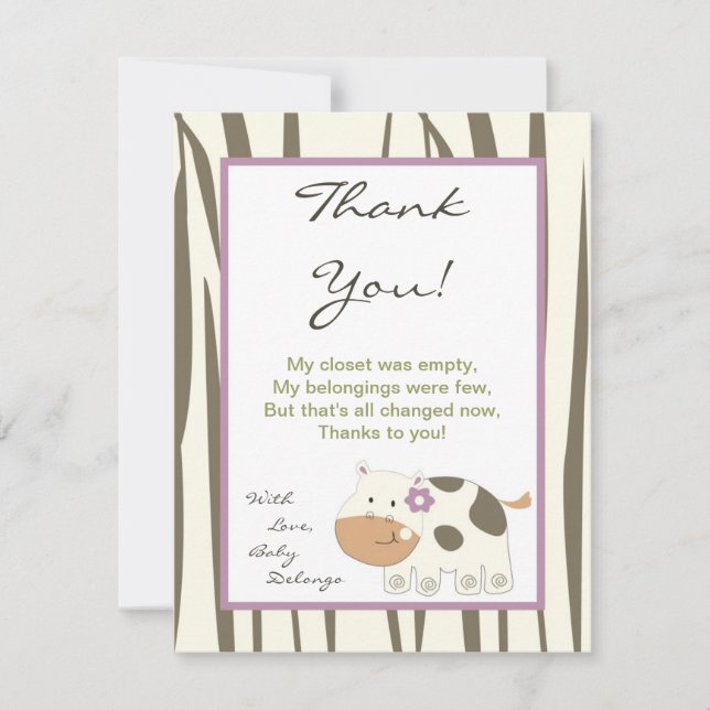 4x5 FLAT Thank You Card Jacana Girl Jungle Zoo (Front)