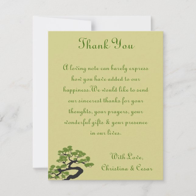 4x5 FLAT Thank You Card Japanese Green Bonsai Tree (Front)
