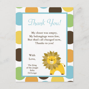 4x5 FLAT Thank you Card Jungle King Lion Safari Zo