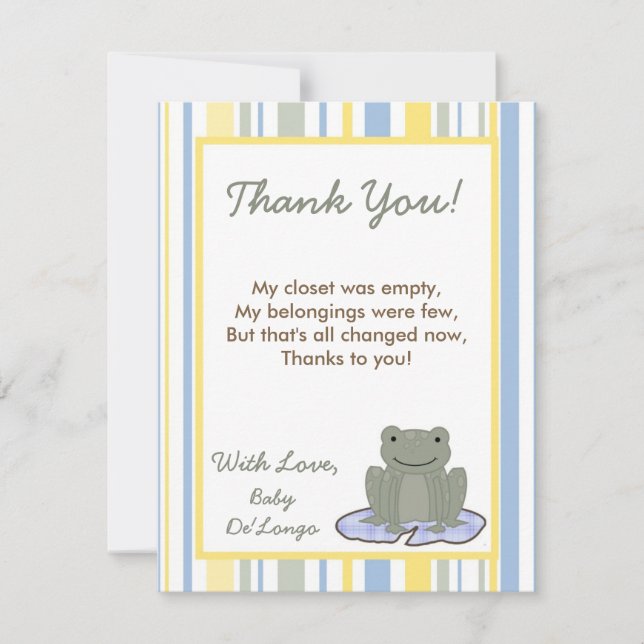 4x5 FLAT Thank you Card Leap Frog Turtle Bee (Front)