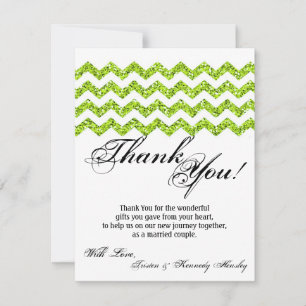 4x5 FLAT Thank You Card Lime Glitter Chevron Strip