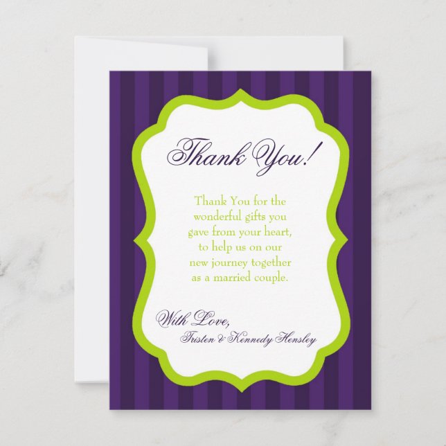 4x5 FLAT Thank you Card Lime Green & Purple Stripe (Front)
