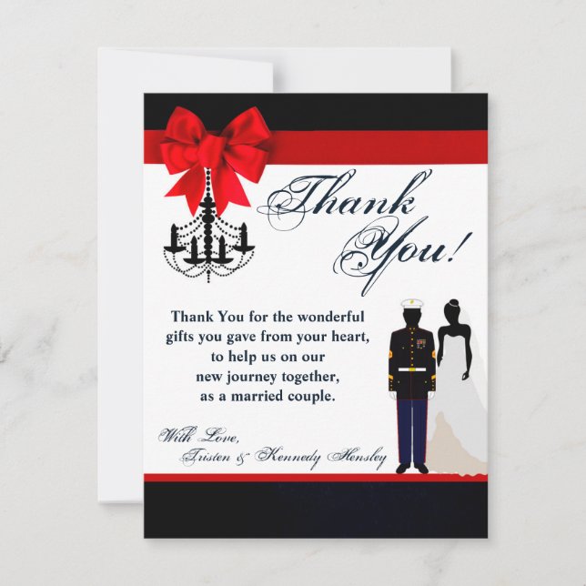 4x5 FLAT Thank You Card Marine Uniform Groom Bride (Front)