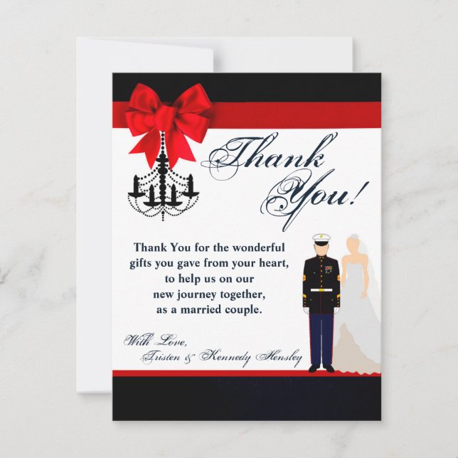 4x5 FLAT Thank You Card Marine Uniform Groom Bride (Front)