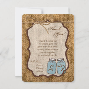 4x5 FLAT Thank You Card Mason Jar Burlap Country