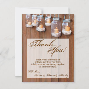 4x5 FLAT Thank You Card Mason Jar Candle Lights Ni