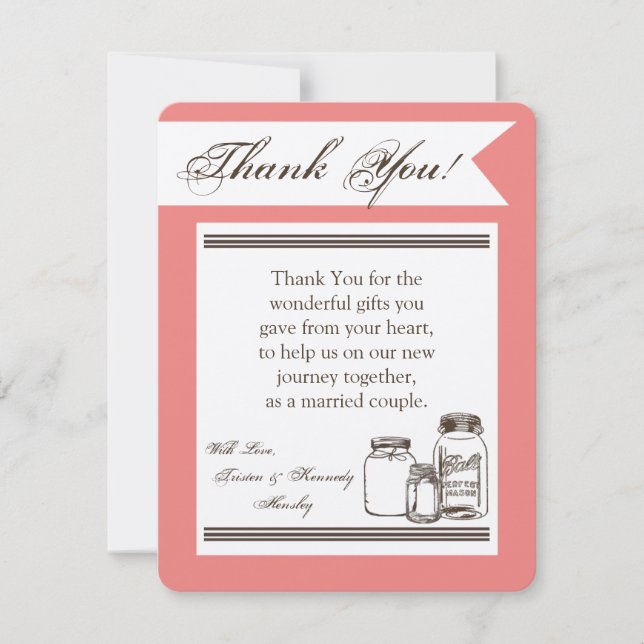 4x5 FLAT Thank You Card Mason Jar Country Rustic (Front)