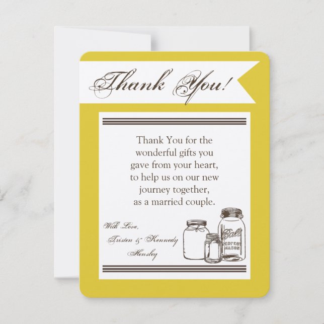 4x5 FLAT Thank You Card Mason Jar Country Rustic (Front)