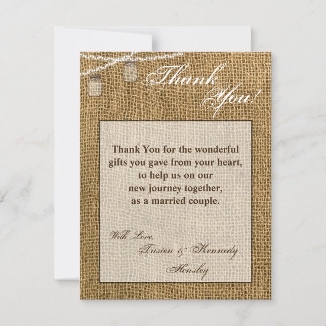 4x5 FLAT Thank You Card Mason Jar String Lights (Front)