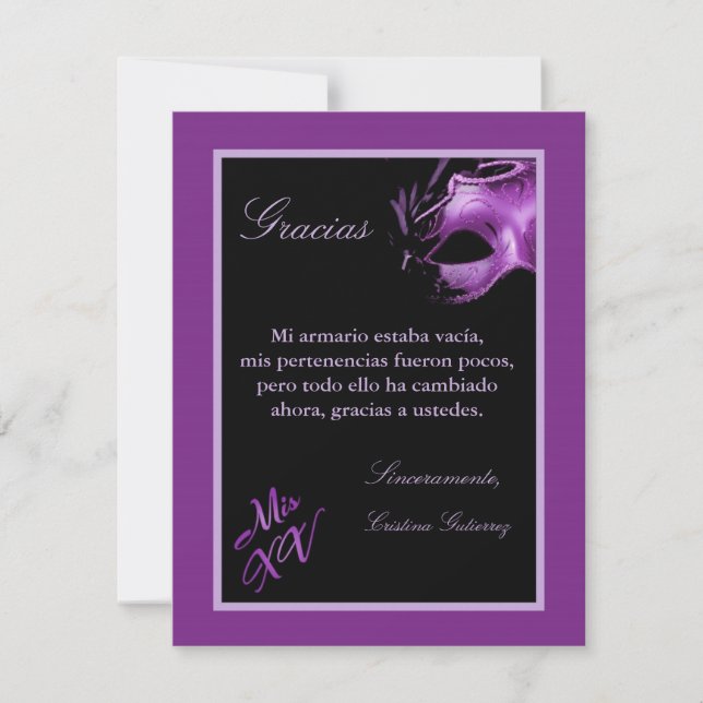 4x5 FLAT Thank you Card Mis XV Purple Morado (Front)